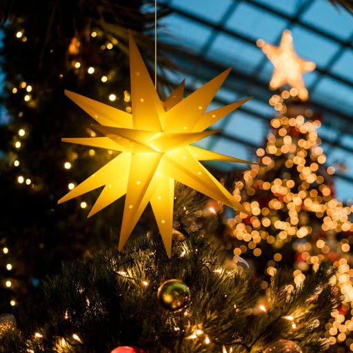 Stea de Crăciun luminoasă SALCAR 60 cm, pentru exterior și interior, decor LED, galbenă