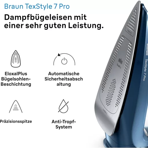 Braun TexStyle 7 Pro gőzvasaló 3000W Freeglide 3D talppal kék