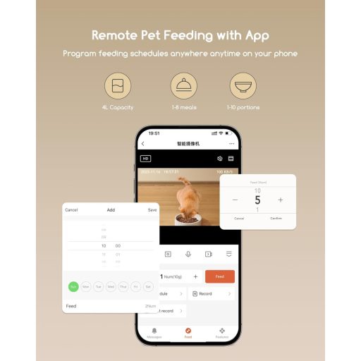 Faroro Automatikus Macskaeledel Adagoló Kamerával, WiFi Vezérléssel és Éjszakai Látással
