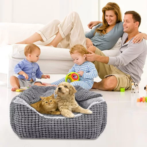 JOEJOY Közepes Kutyaágy Levehető Takaróval, Mosható Kordbársony Kutyakosár 18kg-ig