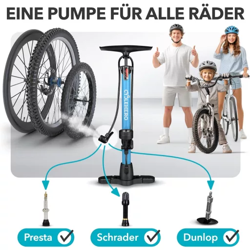 CYCLEHERO Kerékpár Pumpa Nyomásmérővel - Összes Szelep Típushoz