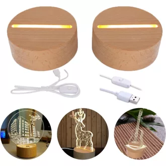   CDIYTOOL LED világító fa alap 2db USB meleg fehér kerek dekoratív asztali kijelző