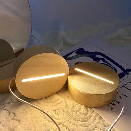 CDIYTOOL LED osvijetljeno drveno postolje 2 kom USB toplo bijelo okrugli dekorativni stolni zaslon