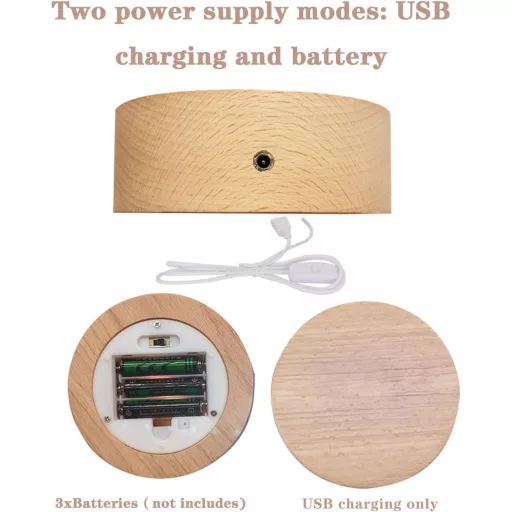 CDIYTOOL LED osvijetljeno drveno postolje 2 kom USB toplo bijelo okrugli dekorativni stolni zaslon