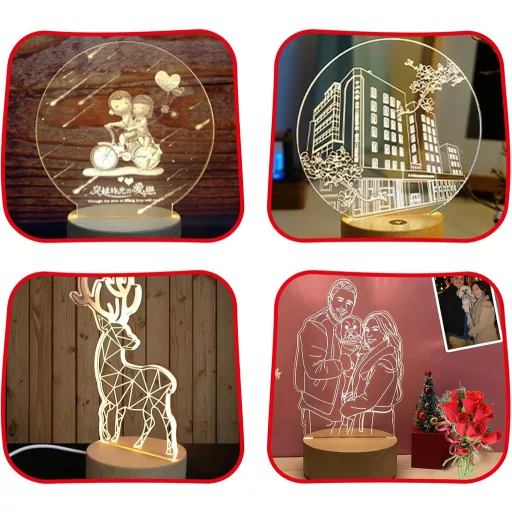 CDIYTOOL LED osvijetljeno drveno postolje 2 kom USB toplo bijelo okrugli dekorativni stolni zaslon