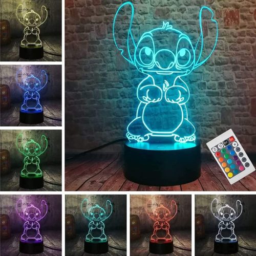 Stitch 3D LED éjjeli lámpa 16 színnel, távirányítóval - Gyerekszoba dekoráció