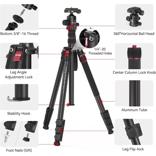 SMALLRIG 200 cm Tripod Monopod 360° Panoráma Gömbfej 15 kg Teherbírás Profi Kamera Állvány