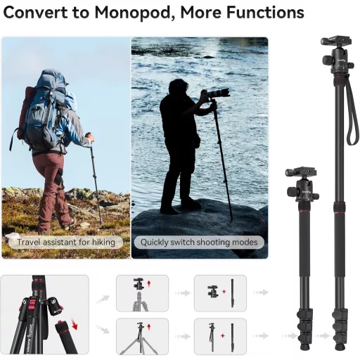 SMALLRIG 200 cm Tripod Monopod 360° Panoráma Gömbfej 15 kg Teherbírás Profi Kamera Állvány