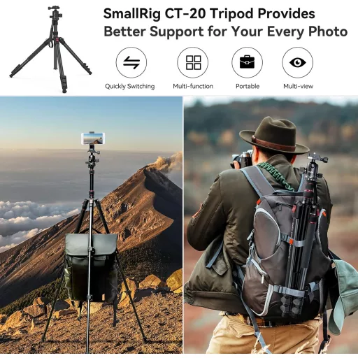 SMALLRIG 200 cm Tripod Monopod 360° Panoráma Gömbfej 15 kg Teherbírás Profi Kamera Állvány