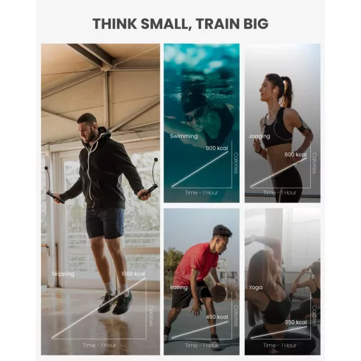 RENPHO Okos Ugrókötél Számláló Funkcióval, Állítható Fitness Kötél App Elemzéssel - Cordless Ball - Black