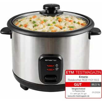   EMERIO 1,5L Automata Rizsfőző Eco Üzemmóddal, Rozsdamentes Acél, Üvegfedél