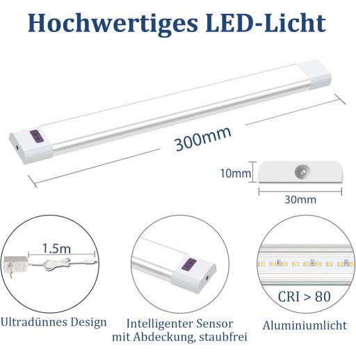 WOBANE LED Szalagfény Konyhai Szekrény Alá 30cm Érintésmentes Érzékelővel Dimmerelhető Hideg Fehér Pultvilágítás