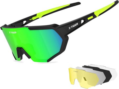 X-TIGER Kerékpáros Napszemüveg, UV400 Védelemmel, 5 Cserélhető Lencsével, TR90 Keret, Unisex Sport Szemüveg Futáshoz, Biciklizéshez