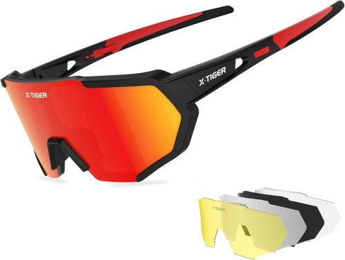 Ochelari de soare pentru ciclism X-TIGER cu protecție UV400 - 5 lentile interschimbabile, cadru TR90, curea ajustabilă - Sport, alergare, condus