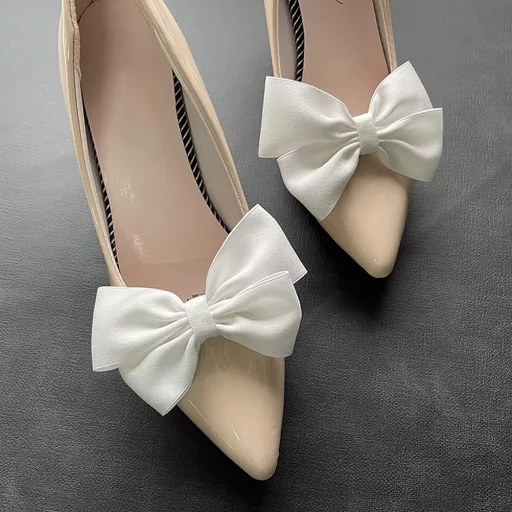 Amosfun Fundițe Albe pentru Decorarea Pantofilor - Set Agrafe de Pantofi de Nuntă pentru Mirese, Ornamente Textile Detașabile pentru Petreceri, Accesorii DIY pentru Femei