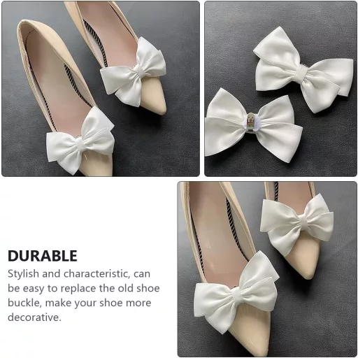 Amosfun Fundițe Albe pentru Decorarea Pantofilor - Set Agrafe de Pantofi de Nuntă pentru Mirese, Ornamente Textile Detașabile pentru Petreceri, Accesorii DIY pentru Femei