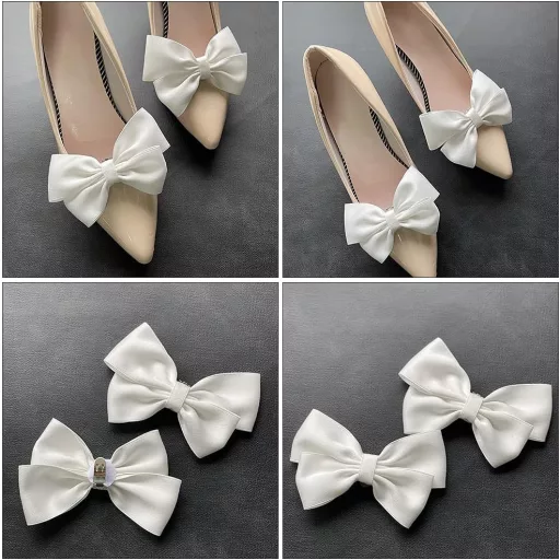 Amosfun Fundițe Albe pentru Decorarea Pantofilor - Set Agrafe de Pantofi de Nuntă pentru Mirese, Ornamente Textile Detașabile pentru Petreceri, Accesorii DIY pentru Femei