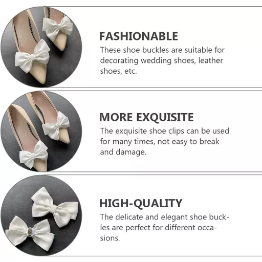 Amosfun Fundițe Albe pentru Decorarea Pantofilor - Set Agrafe de Pantofi de Nuntă pentru Mirese, Ornamente Textile Detașabile pentru Petreceri, Accesorii DIY pentru Femei