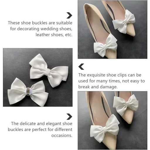 Amosfun Fundițe Albe pentru Decorarea Pantofilor - Set Agrafe de Pantofi de Nuntă pentru Mirese, Ornamente Textile Detașabile pentru Petreceri, Accesorii DIY pentru Femei