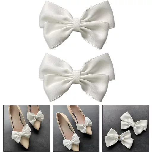 Amosfun Fundițe Albe pentru Decorarea Pantofilor - Set Agrafe de Pantofi de Nuntă pentru Mirese, Ornamente Textile Detașabile pentru Petreceri, Accesorii DIY pentru Femei