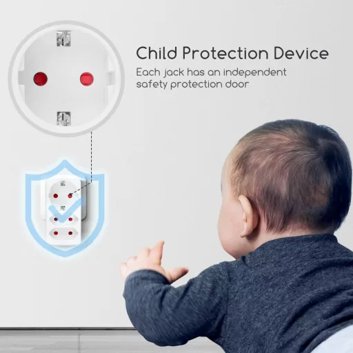 Adaptor Aigostar cu 3 Prize și Protecție pentru Copii - Prelungitor Portabil Multiplu