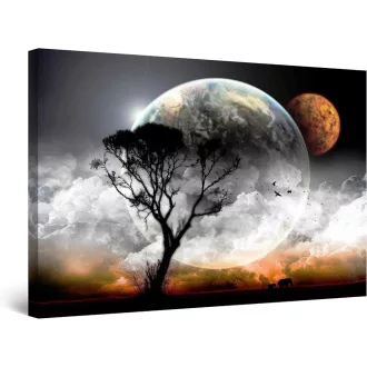   Startonight Pictures Mjesec i Drvo slika na platnu - Moderna zidna dekoracija 60x90 cm, Dnevno-noćni svjetlosni efekt, Zidna dekoracija za spavaću sobu