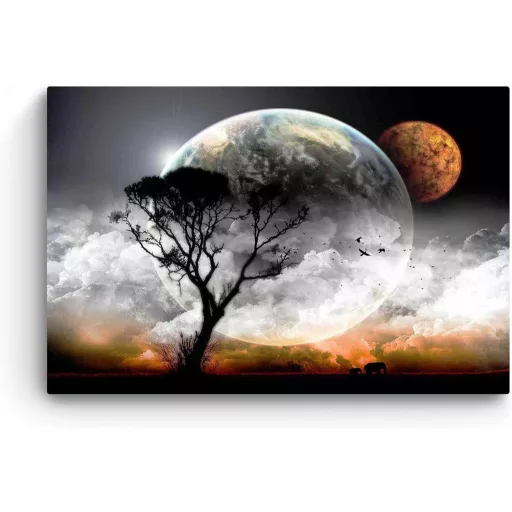 Startonight Pictures Mjesec i Drvo slika na platnu - Moderna zidna dekoracija 60x90 cm, Dnevno-noćni svjetlosni efekt, Zidna dekoracija za spavaću sobu