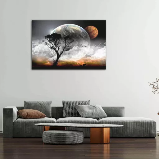Startonight Pictures Mjesec i Drvo slika na platnu - Moderna zidna dekoracija 60x90 cm, Dnevno-noćni svjetlosni efekt, Zidna dekoracija za spavaću sobu