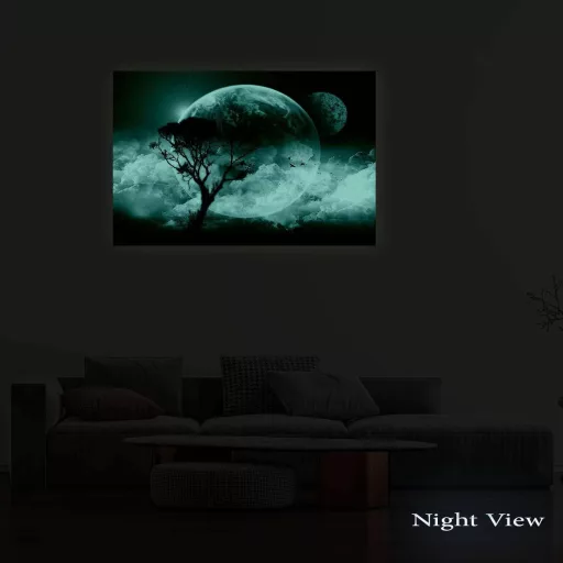 Startonight Pictures Mjesec i Drvo slika na platnu - Moderna zidna dekoracija 60x90 cm, Dnevno-noćni svjetlosni efekt, Zidna dekoracija za spavaću sobu