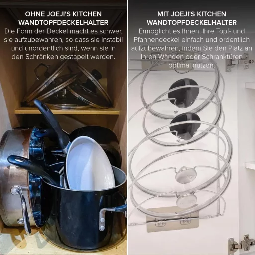 Suport pentru 5 capace de oală joeji's Kitchen pentru dulap - fixare adezivă fără găurire