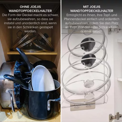 Suport pentru 5 capace de oală joeji's Kitchen pentru dulap - fixare adezivă fără găurire