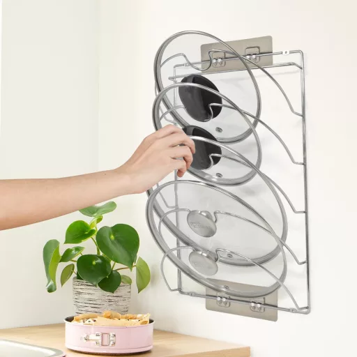 Suport pentru 5 capace de oală joeji's Kitchen pentru dulap - fixare adezivă fără găurire