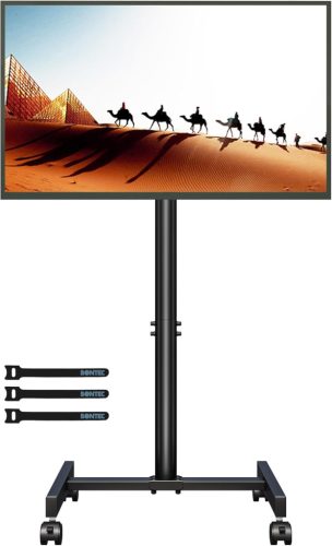 Suport TV Mobil BONTEC cu Rotițe, pentru Ecrane Plate și Curbate de 13-49 Inch, Înălțime Reglabilă, Cărucior TV Mobil cu 4 Roți, Capacitate de Încărcare 20 kg, VESA 200