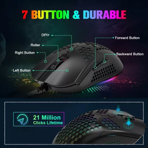 LexonElec 60% Mini Gamer Billentyűzet és Egér Szett - Fekete, RGB Háttérvilágítás, Mechanikus Érzetű, Ergonomikus, 12000 DPI Méhsejt Egér, U