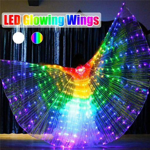 Svjetleća haljina za ples s krilima leptira anđela Izide, šarena i osvijetljena