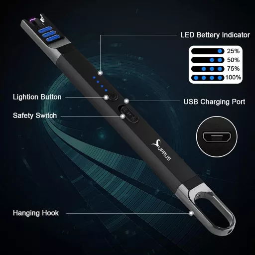 SUPRUS električni upaljač na USB punjenje, upaljač otporan na vjetar s motivom flaminga i LED svjetlom