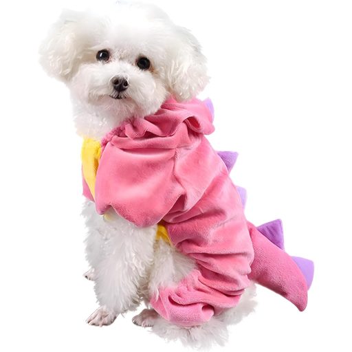 DELIFUR Costum Dinozaur Roz pentru Câini - Costum Dino cu Glugă Ajustabilă pentru Câini de Talie Mică și Medie, Mărimea 2XL