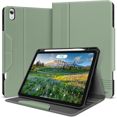 HOLIMET iPad Air 11/10,9" Tok M3/M2/6/5/4 Generációhoz (2025-2020) - Zöld Bőr Védőtok Ceruzatartóval, Automatikus Alvás/Ébresztés, Állvány F