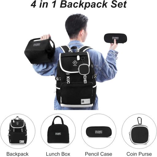 FRONET školska torba za dječake i djevojčice, vodootporna, pretinac za laptop, pernica