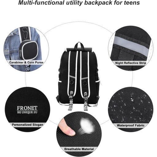 FRONET školska torba za dječake i djevojčice, vodootporna, pretinac za laptop, pernica