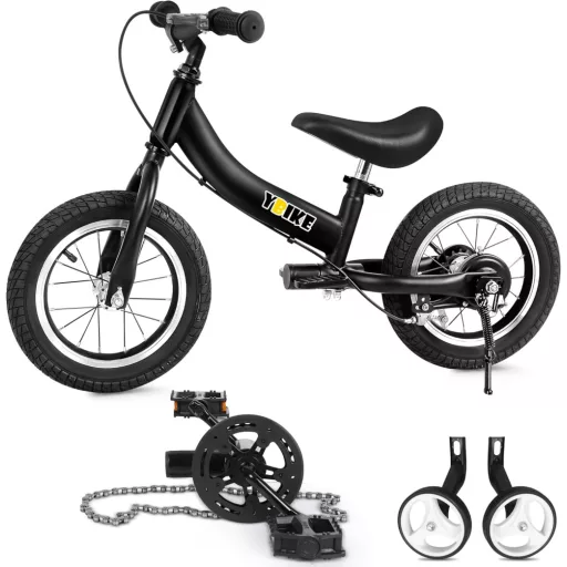 YBIKE 2 v 1 Odrážadlo a Detský bicykel, 12 palcov, Modrý, Oceľový rám, Zadná brzda, Pre deti od 1-7 rokov, Nastaviteľné sedadlo