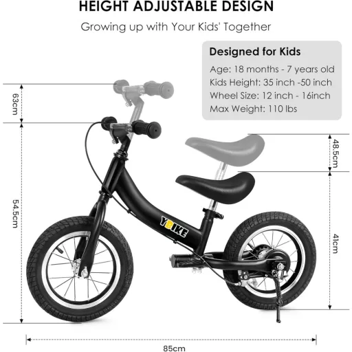 YBIKE 2 v 1 Odrážadlo a Detský bicykel, 12 palcov, Modrý, Oceľový rám, Zadná brzda, Pre deti od 1-7 rokov, Nastaviteľné sedadlo