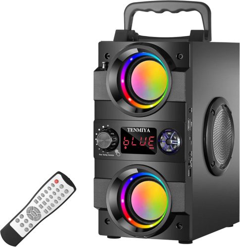 Boxă Bluetooth TENMIYA A23 40W cu Subwoofer Dublu - Difuzor Portabil Wireless cu Efecte Luminoase, Autonomie 10 Ore, Radio FM