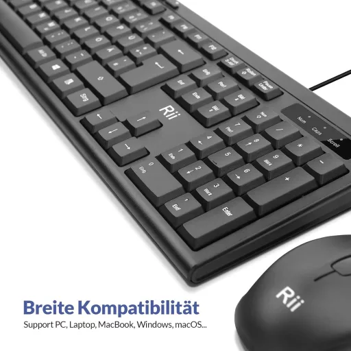 Set tastatură și mouse cu fir Rii, rezistent la apă, ergonomic, USB, PC/Laptop
