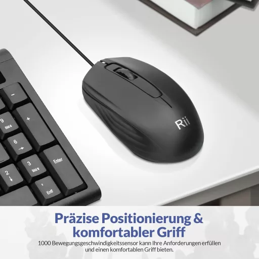 Set tastatură și mouse cu fir Rii, rezistent la apă, ergonomic, USB, PC/Laptop