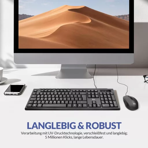 Set tastatură și mouse cu fir Rii, rezistent la apă, ergonomic, USB, PC/Laptop