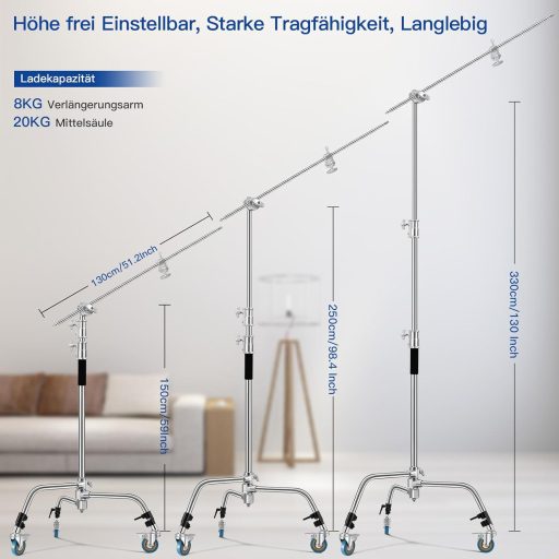 Soonpho C-állvány rozsdamentes acél 330 cm boom tripod reflektorhoz és stúdió világításhoz