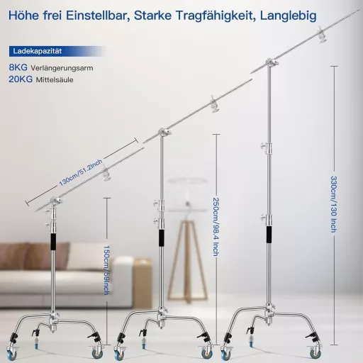 Soonpho C-állvány rozsdamentes acél 330 cm boom tripod reflektorhoz és stúdió világításhoz