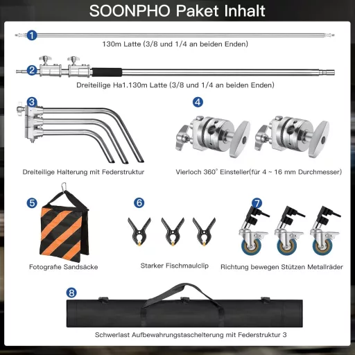 Soonpho C-állvány rozsdamentes acél 330 cm boom tripod reflektorhoz és stúdió világításhoz