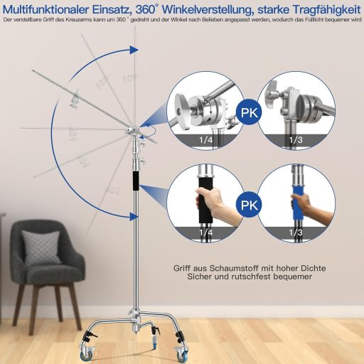 Soonpho C-állvány rozsdamentes acél 330 cm boom tripod reflektorhoz és stúdió világításhoz